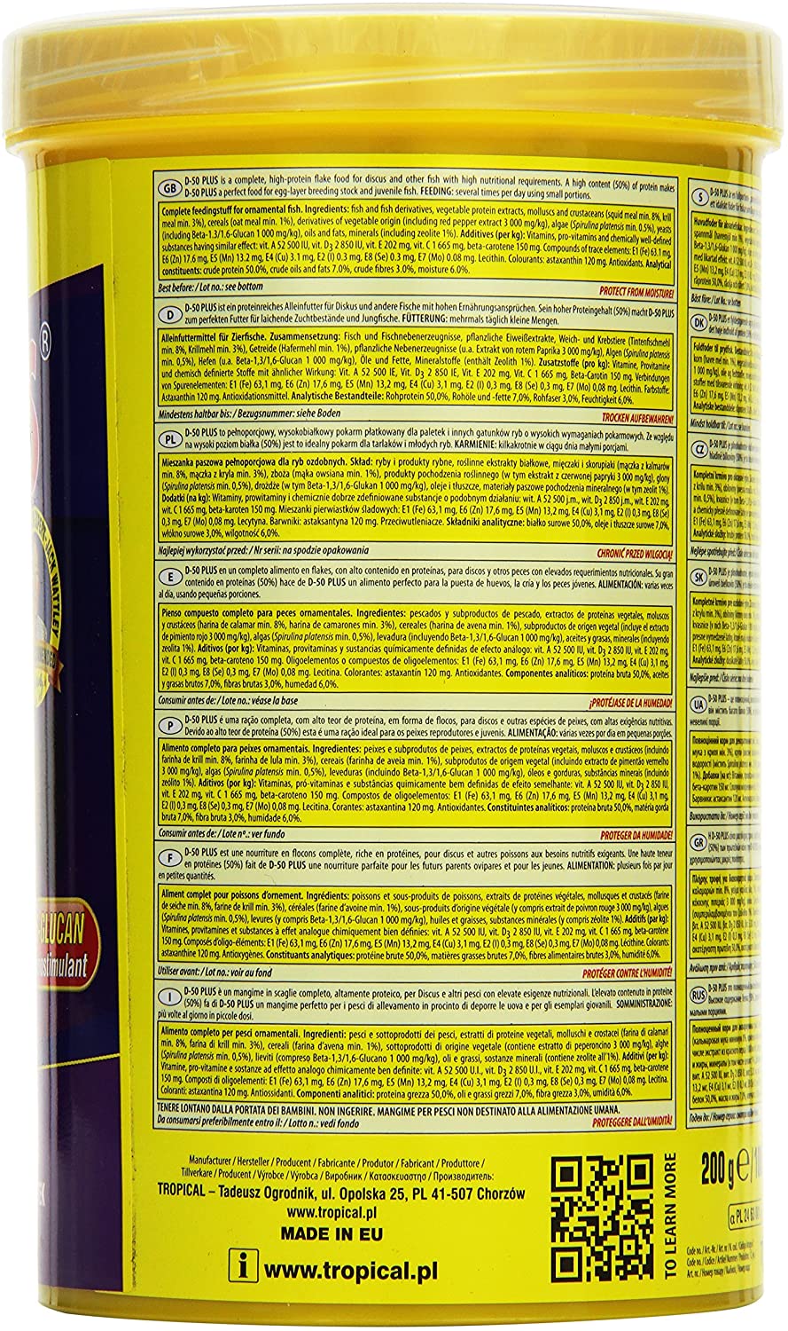 D-50 PLUS 1000ml / 200g - high-protein colour-enhancing flakes for discus and high-nutritional fish, Colourful, 200 g (Pack of 1) - Image 2