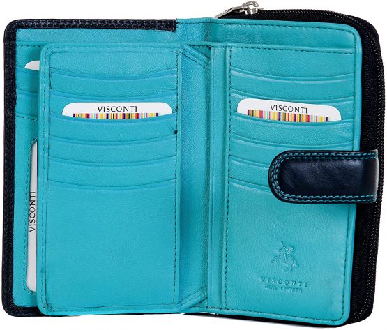 Visconti Ladies Soft Leather Colorado Collection Purse RFID Blocking CD22 Black/Aqua - Image 4