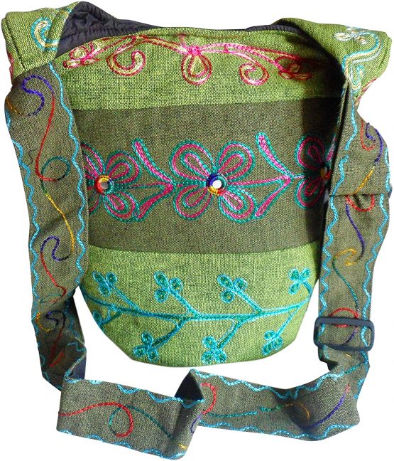 FAIR TRADE PADDED COTTON EMBROIDERED HIPPY BOHO SHOULDER SHOPPING BAG