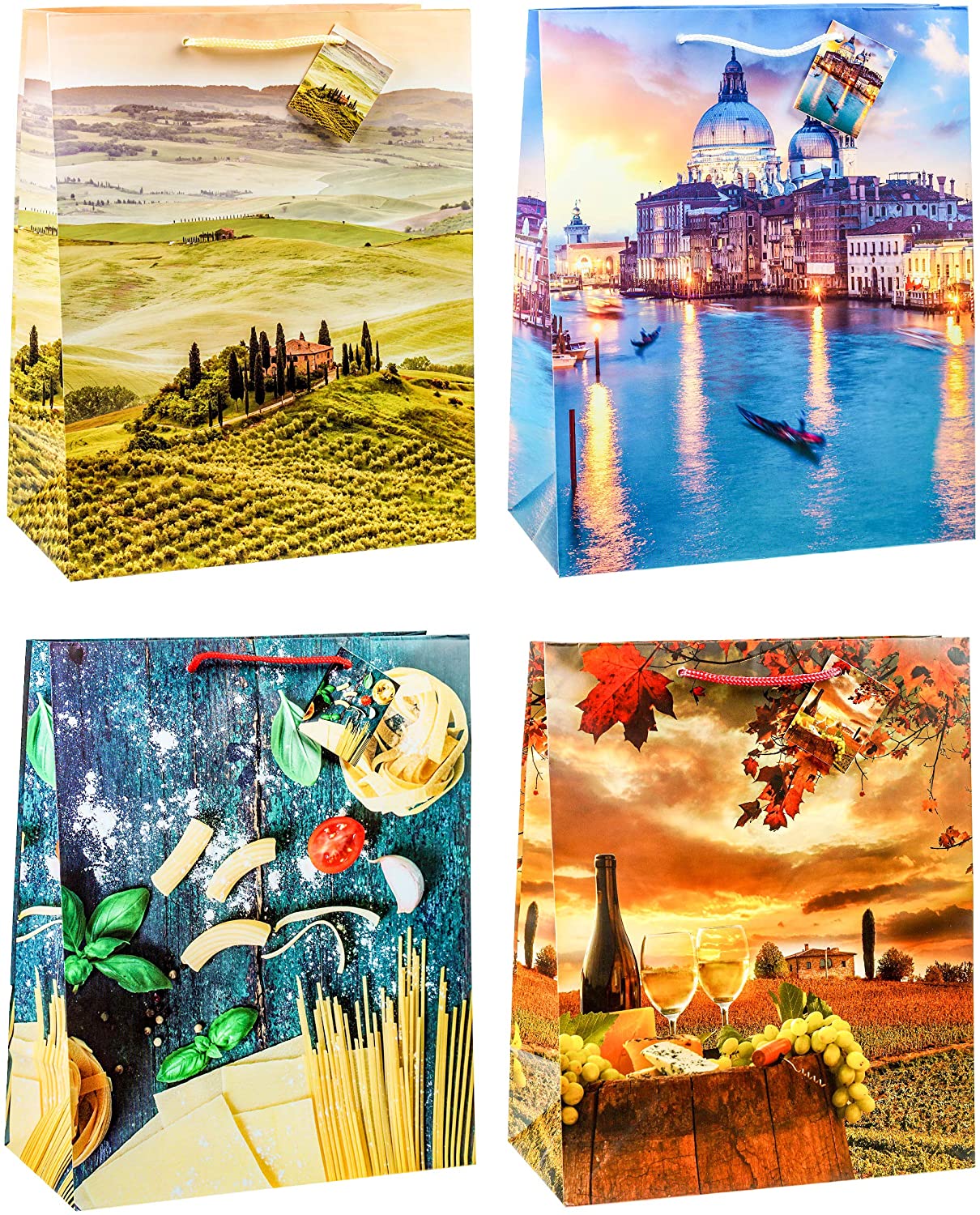 TSI 82310 gift bags Tuscany & Venice, Pack of 12, size: large (12,5 x 10 x 5,5 inch), Motiv Toskana & Venedig, 1 stück (12er Pack)
