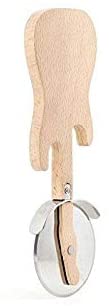 Kikkerland Rockin Pizza Cutter, Stainless Steel Blade, Thumbguard for Safety Beech Wood CU108, Beige - Image 2