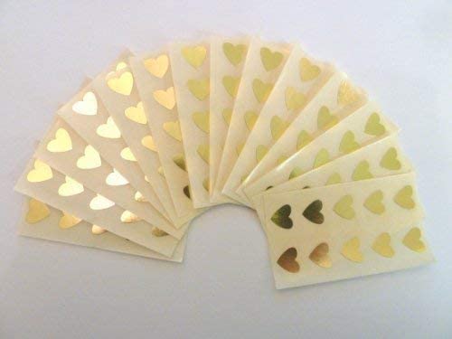 130 Labels, 13x12mm Hearts, Shiny Gold, Colour Code Stickers, Self-Adhesive Sticky Coloured Hearts, 13 x 12 millimetres