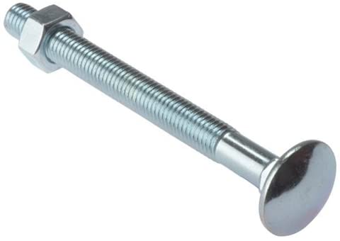 Merriway BH04826 (10 Pcs) Carriage Bolts with Nuts, M6 x 100 mm (1/4 Inch x 4 Inch), Zinc Plated - Pack of 10 Pieces