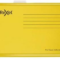 Rexel Classic Foolscap Reinforced Suspension Files for Filing Cabinets, 15 mm V base, 100 Percent Recycled Card, Yellow, Pack of 25, 2115593