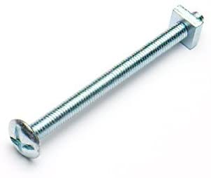 Merriway BH04908 (25 Pcs) Cross Slotted Truss Head Roofing Bolts with Nuts M6 x 80mm - Pack of 25 Pieces, Bright Zinc Plated