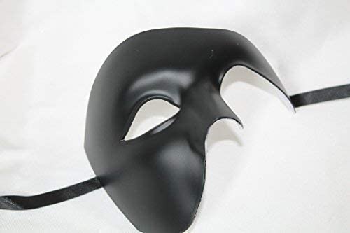 MENS BLACK HALF FACE PHANTOM QUALITY THEATRICAL VENETIAN MASQUERADE CARNIVAL PARTY EYE MASK, 15cm Deep - Image 3