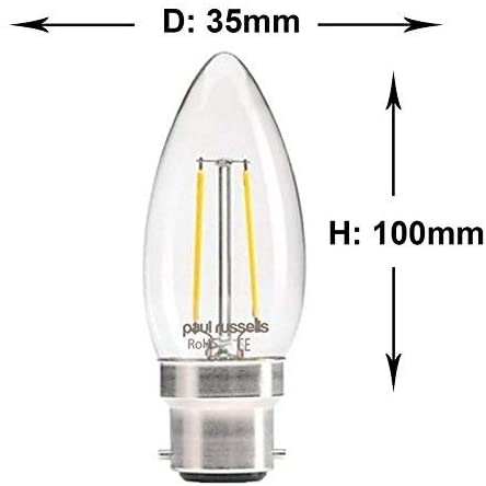 paul russells LED Candle Filament Light, 2.5W 25W Equivalent Replacement, 250LM Lumens, 2700K Warm White - Image 3