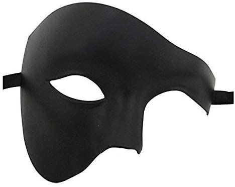 MENS BLACK HALF FACE PHANTOM QUALITY THEATRICAL VENETIAN MASQUERADE CARNIVAL PARTY EYE MASK, 15cm Deep - Image 4