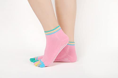 Veewon 4 works Full Toe Non Slip Skid Yoga Socks with Toes Pilates with Grips Cotton for Women Random Color - Image 2