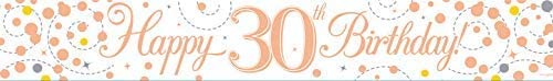 9ft Banner Sparkling Fizz 30th Birthday White & Rose Gold Holographic, 270cm x 13cm