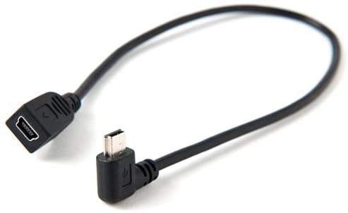 AKORD MINI USB 2.0 Type-B Female Male Left Angle Extension Cable/Lead (0.2 Metre), Black, 20cm