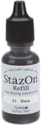 Tsukineko Stazon Ink Refill, Jet Black, Packaging may vary, 15 ml