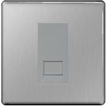 BG Electrical FBSRJ111 Screwless Flat Plate Single Telephone Master Socket, Brushed Steel