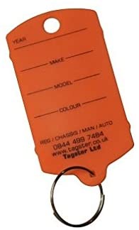 Key tags - Vehicle plastic key tags (200) with metal split rings - 11 colours (Orange)