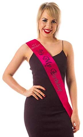 Alandra Birthdays S-ITSMY-HP It's My Birthday Diamante Sash, Unisex-Adult, Hot Pink, One Size