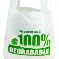 100% Degradable Eco-Friendly White Vest Strong Plastic Carrier Bags 13"x19"x23" Large with Green Print (100)