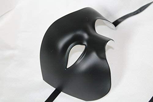 MENS BLACK HALF FACE PHANTOM QUALITY THEATRICAL VENETIAN MASQUERADE CARNIVAL PARTY EYE MASK, 15cm Deep - Image 2