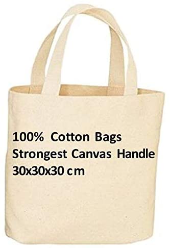 IMFAA Natural Cotton Canvas Reusable Tote Shopping/Kids Party bags. Natural Colour Ideal for Printing and Embroidery. (10