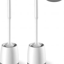 Hulameda Toilet Brush and Holder 2 Pack, Silicone Toilet Cleaning Brush with Quick Drying Holder, 3.2 x 5.5 Inches, Gray & White, (Flooring/Mounted Wall)