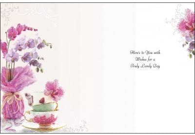 Jonny Javelin Birthday Card for Her - General Card for Women - Special Finishes - Orchid Flower and Teacups - Made in the UK - Image 2