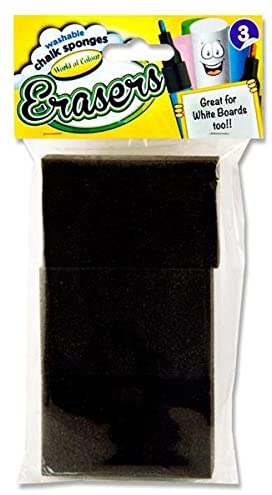 Premier Stationery World of Colour Blackboard Chalk Sponge Erasers (Pack of 3)