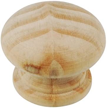 Merriway BH01264 (4 Pcs) Unlacquered Pine Cupboard Cabinet Door Knob, 30mm (1.3/8 inch) With Bolt & Insert - Pack of 4 Pieces, Brown