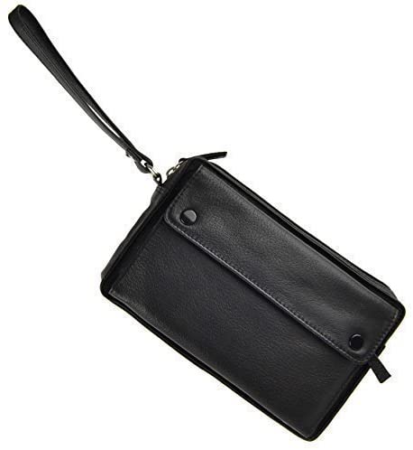 Men's Leather Wrist Pocket A7 Black Travel Passport External Coupling Cab Money Bag