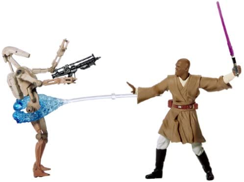 Hasbro Star Wars Attack of the Clones Mace Windu with Blast-Apart Battle Droid, Red, Purple, Silver - Image 2