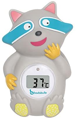 Badabulle Racoon Baby Bath Thermometer, bath and room thermometer, Grey Racoon, Waschbär