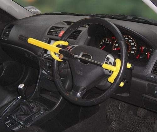STRONG YELLOW DOUBLE HOOK CAR STEERING WHEEL ANTI THEFT SECURITY LOCK/BRACE