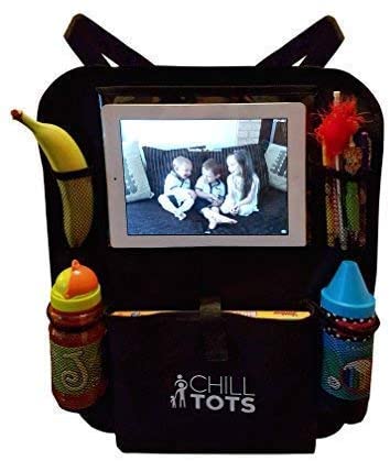 Chill Tots - Back Seat Car Organiser with 10.1" iPad Tablet Holder Touch Screen Kids Kick Mat Seat Protector Cover Universal Fit Multi Pockets Children’s Storage - Black - Image 3