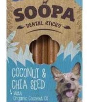 Soopa Grain Free Coconut and Chia Seed Dental Dog Treats, 4 Sticks