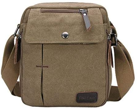 Multifunctional Phone Holder Money Key Pocket Side Traveling Bag Retro Canvas Crossbody Bag Durable Duffle Shoulder Tool Tote Bag,Khaki - Image 2