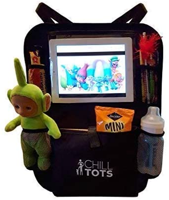 Chill Tots - Back Seat Car Organiser with 10.1" iPad Tablet Holder Touch Screen Kids Kick Mat Seat Protector Cover Universal Fit Multi Pockets Children’s Storage - Black - Image 4