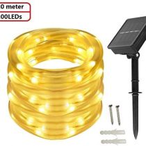 BXROIU Solar Rope Lights 100 LEDs String Lights Starry Fairy Lights,33 ft/10meter Waterproof Outdoor Tube for Patio, Garden, Party (Warm White)