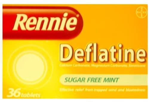 Rennie Deflatine Trapped Wind & Bloatedness Relief Tablets Sugar-Free Mint - 18 Tablets, Other, 18 Count (Pack of 1)