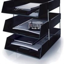 5 Star Black A4 Plastic Letter File Trays, Including Risers. (4 Trays/3 Riser Sets)