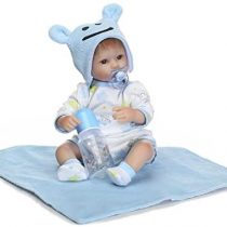 Pinky 17" 43cm Real Touch Soft Silicone Lifelike and Handmade Reborn Baby Dolls Realistic Vinyl Newborn Baby Doll Boy and Sleeping Girl Twins Babies Xmas Gift (Blue)
