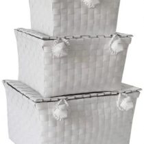 JVL Woven Lidded Storage Units, White, Set of 3