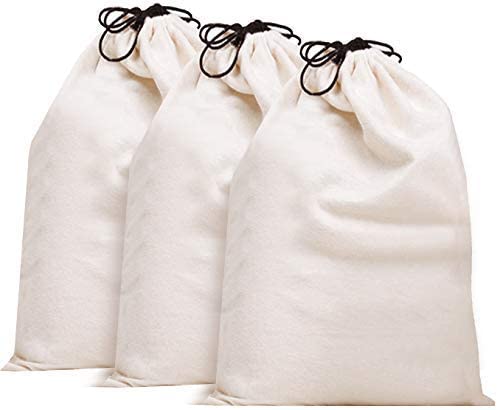 MISSLO Set of 3 Cotton Breathable Dust-Proof Drawstring Storage Pouch Multi-Functional Bag,Beige (Pack 3 L)