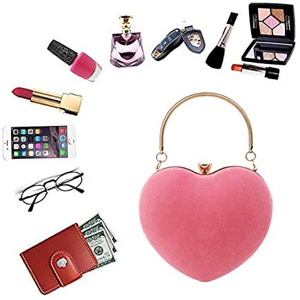 ZLMBAGUK Women Suede Heart Shape Mini Clutches and Evening Bag Clutch Party Bag Purse with a Chain and Handle Ring (Pink) - Image 4