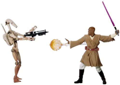 Hasbro Star Wars Attack of the Clones Mace Windu with Blast-Apart Battle Droid, Red, Purple, Silver