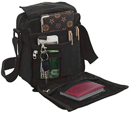 Unisex Retro Messenger Bag with Multi Layers Canvas Crossbody Bag Durable Duffle Shoulder Tool Bag Phone Holder Money Key Pocket Side Traveling Bag - Image 2