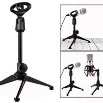 OFKPO Micro Stand Microphone Tripod Holder Adjustable Foldable Portable Desktop Microphone Holder With Mic Clip For Microphone(Black)