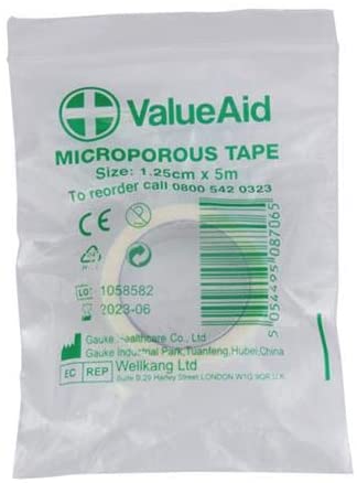 Value Aid Microporous Tape - 1.25cm x 5m - Single Roll, White, 1.25cm x 5m - 1 Roll - Image 2