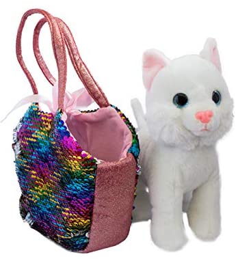 Joy Toy 52268 Catty Plush 20 cm in Magic Sequin Bag 13 x 25 x 20 cm Multi-Coloured, Multicoloured