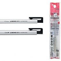 Tombow Mono Zero Eraser Holder Set Includes Round Tip Eraser Holder,Sqaure Tip Eraser Holder & Round Refill & Sqaure Refill (1 refill has 2 erasersl 4 erasers) [Choose Color] (Silver)