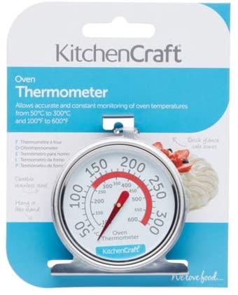 KitchenCraft Oven Thermometer, Stainless Steel Over Thermometer for Fan Oven and Gas Oven 6.5 x 8 cm, Silver