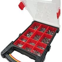 Merriway BH06624 Assortment of BZP Flat Steel Washers & Hex Nuts in a 12 Compartment Carry Case, 1000 Pieces Washers and Hex, Multi-Colour
