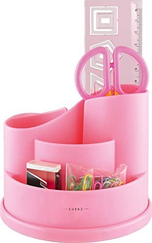 EXERZ Pencil Holder Pink, Desk Organiser, Rotating Desk Tidy, Pen Caddy with Stationery - Pink, Ex8286-pnk